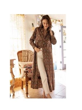 NATURAL LIFE Drew Floral Maxi Shirt Dress in Brown